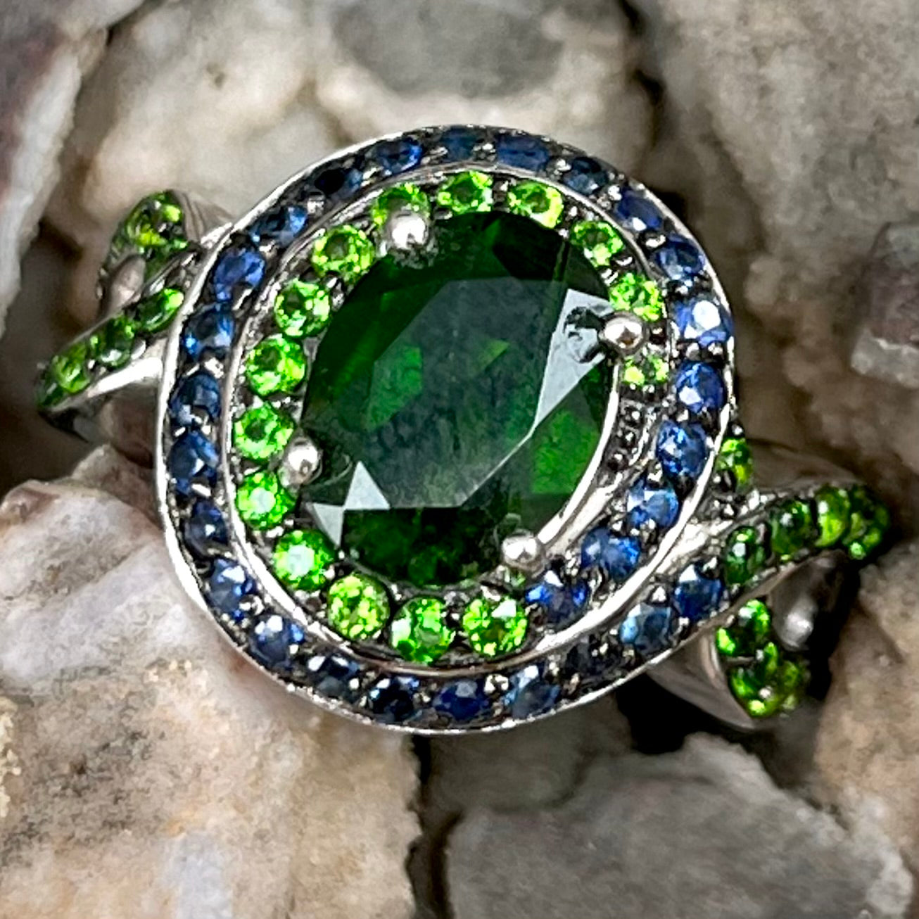 chrome diopside & sapphire ring | sterling silver Chrome Diopside & Sapphire Ring | Sterling Silver